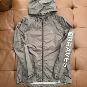 Atlanta Braves Gray Windbreaker Jacket with Hood  Medium